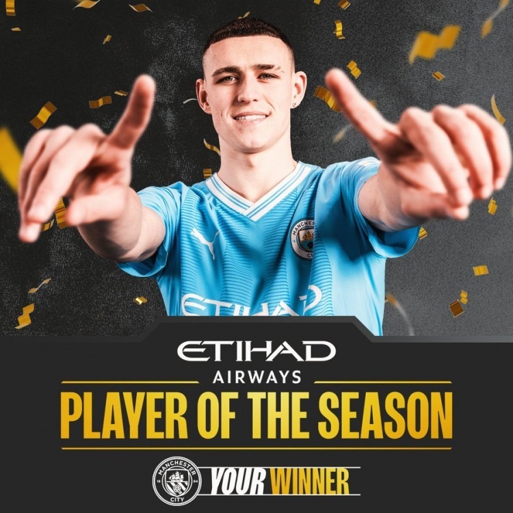 官方:福登当选曼城赛季最佳球员