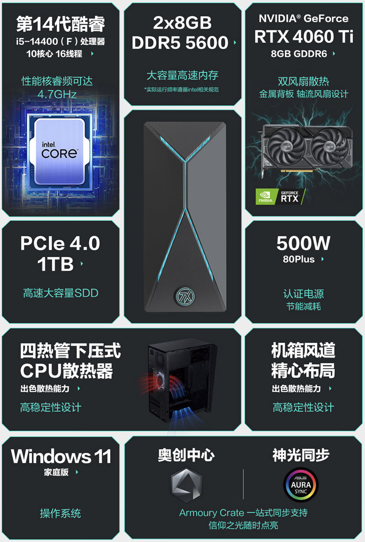 华硕推出 2024 款天选 X：i5-14400F + RTX4060Ti 首发 6499 元_腾讯新闻