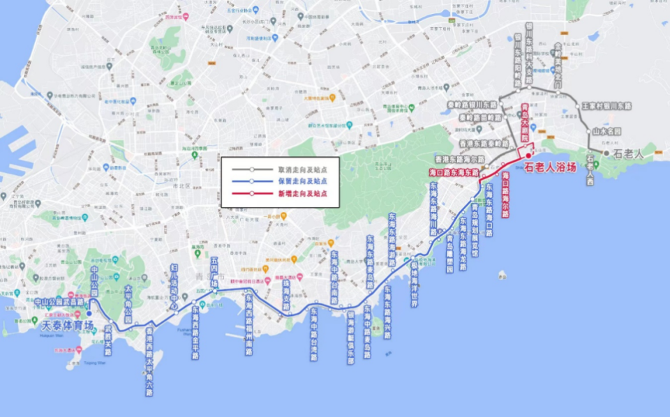 青岛这条沿海线路有调整 新开34路公交线路