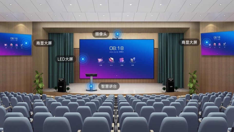 皓丽智慧讲台与led一体机联动,带来大型报告厅全新解决方案