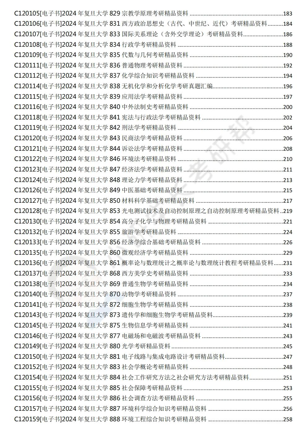 2024年復旦大學考研專業課初試資料目錄