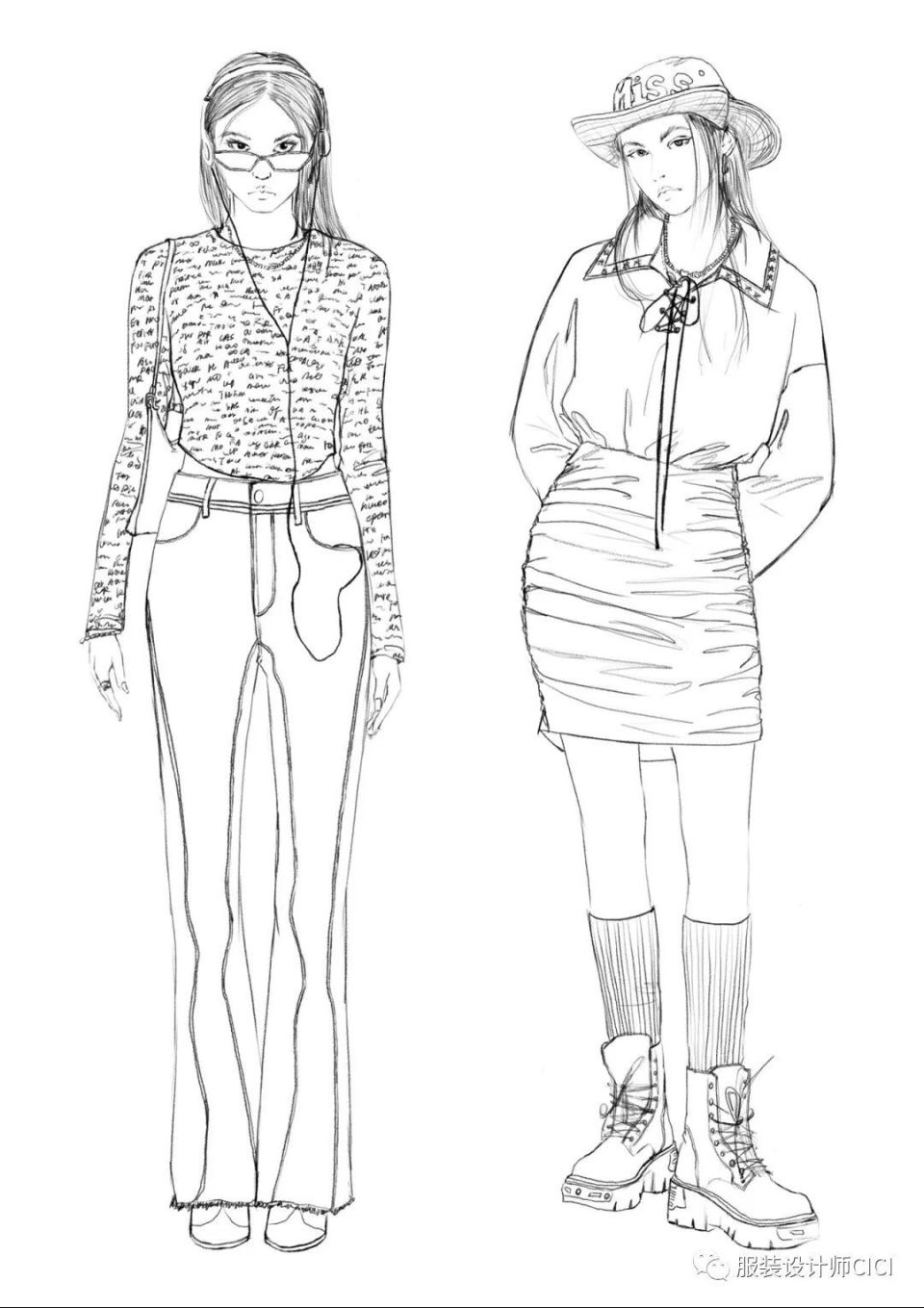 手绘 | 服装线稿与上色效果图