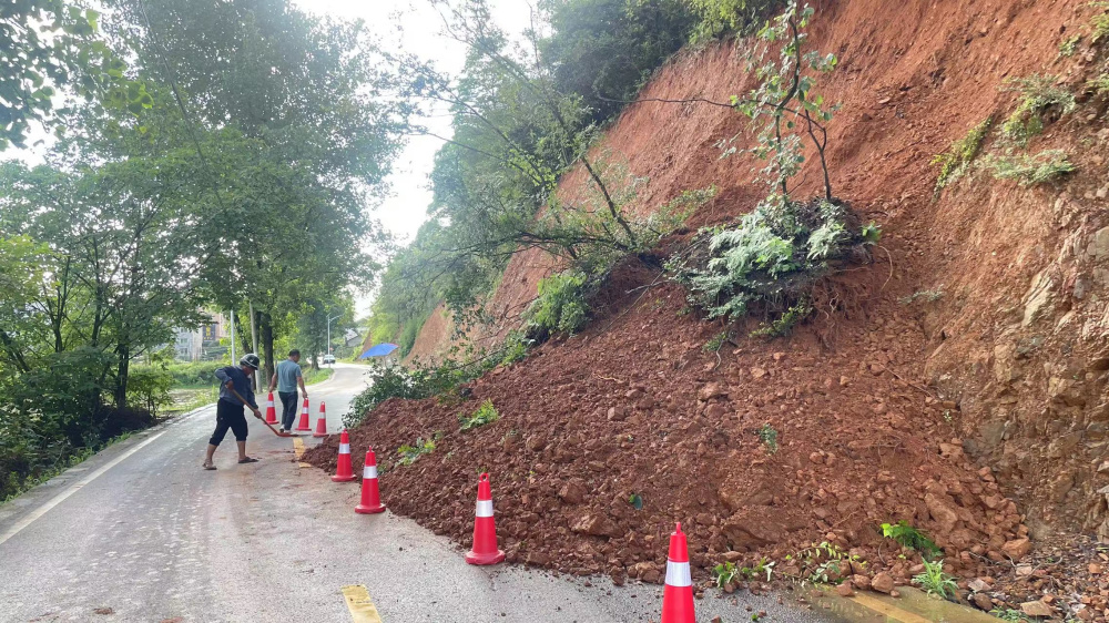 普迹镇新府村:山体滑坡阻断道路 全力抢修确保通行