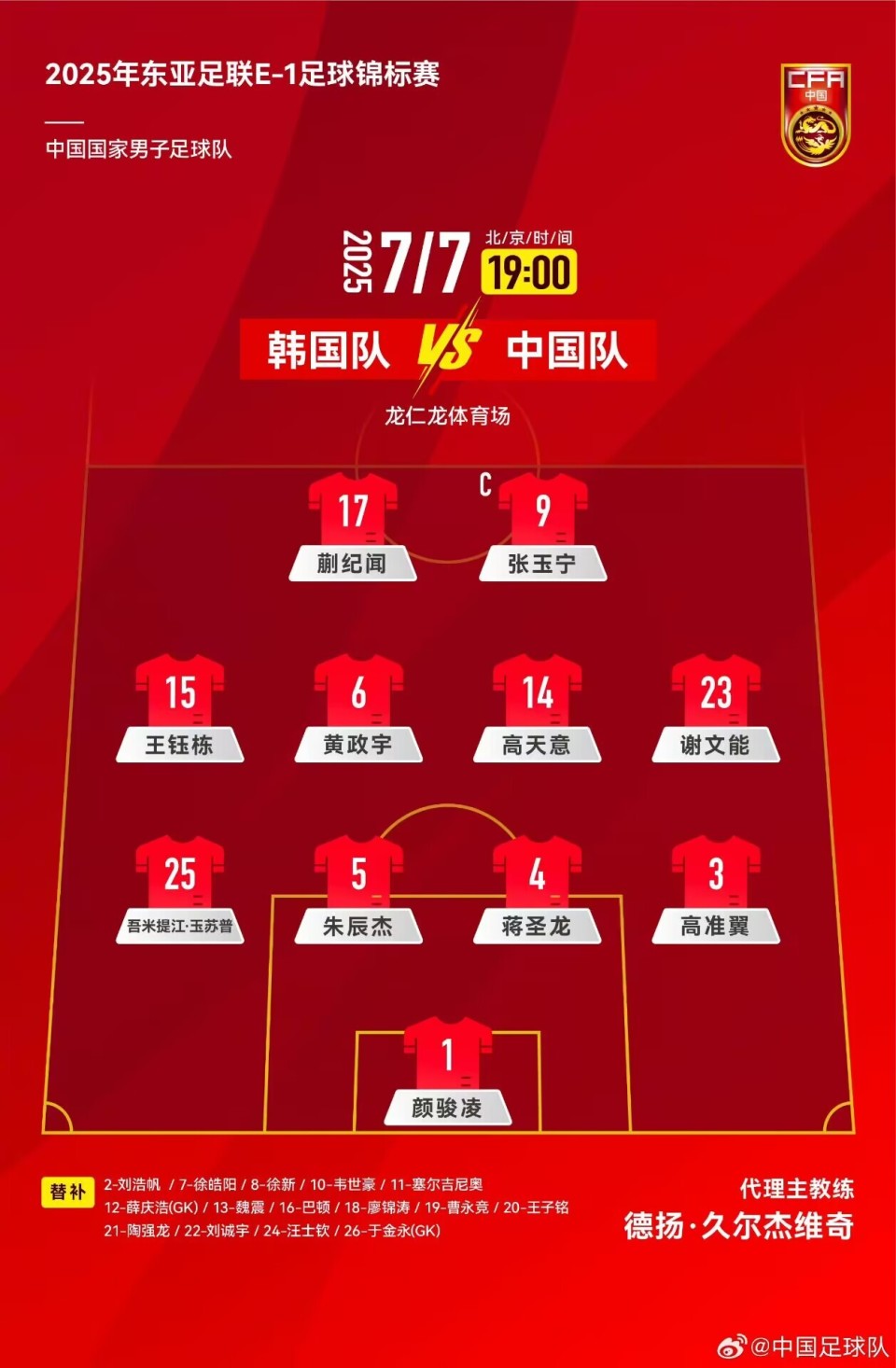 0-1！国足开场8分钟落后韩国 6场丢11球0进球 颜骏凌无奈