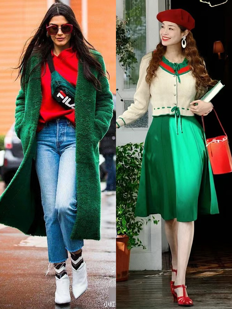 除了配色比例外,红绿衣服颜色的饱和度选择也很重要,同样是展现个人