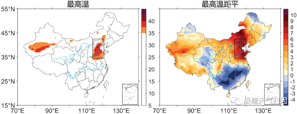 24日中國地區最高溫及最高溫距平空間分佈此次高溫過程強度強,範圍廣 