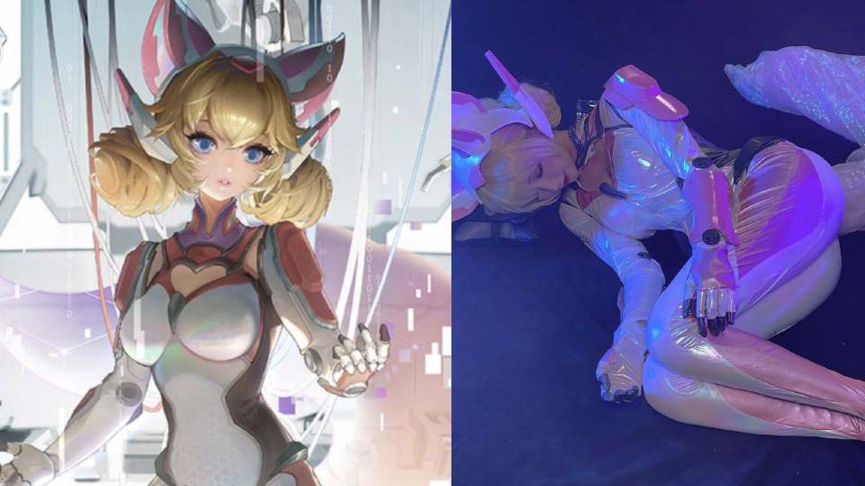 琪琪cos妲己时之彼端,身穿粉白皮衣,身材绝佳,粉红兔耳超美