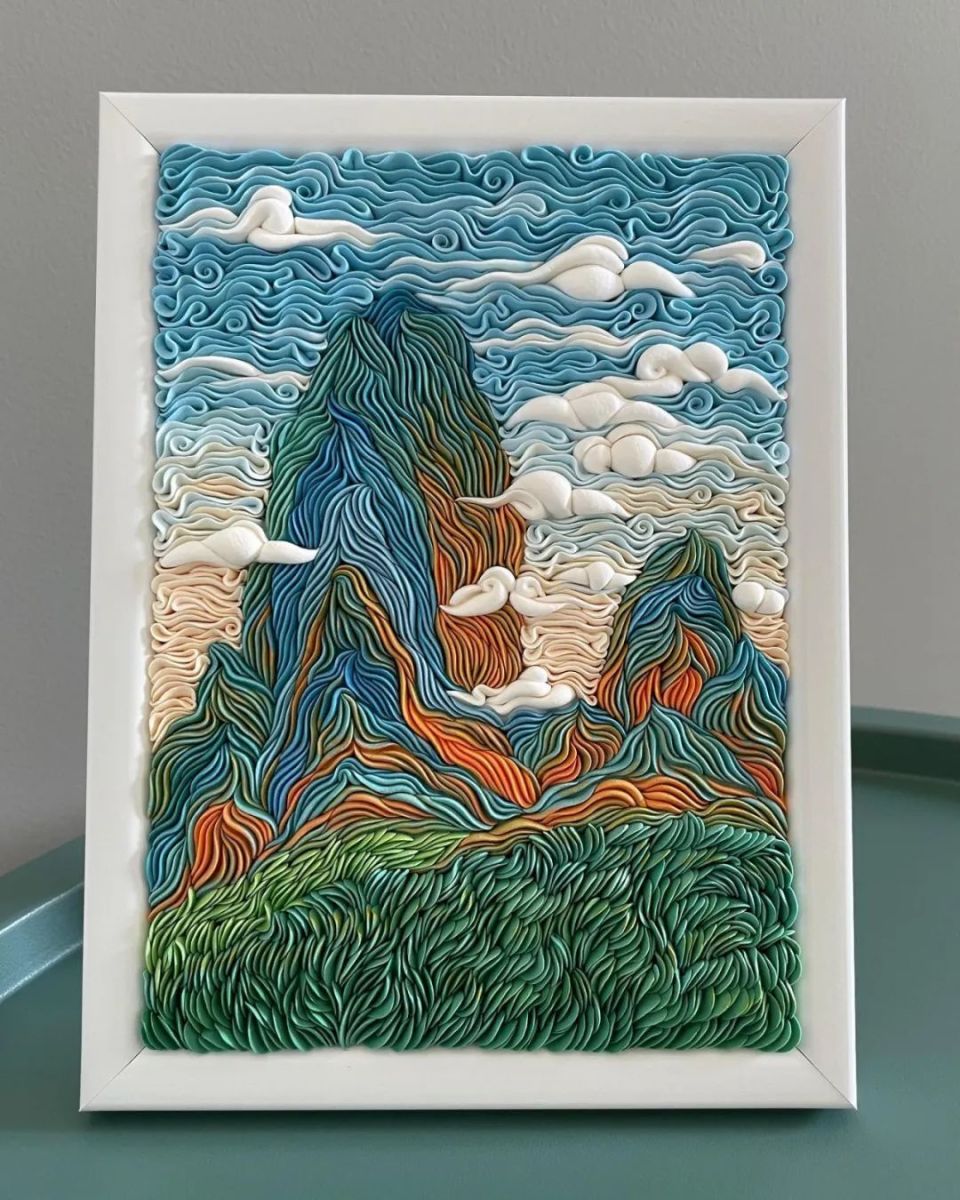 美女用2000根粘土条作画,绚丽的作品,治愈感满满