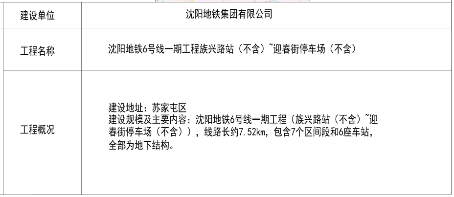 瀋陽地鐵6號線一期工程規劃許可批前公示3號線動態