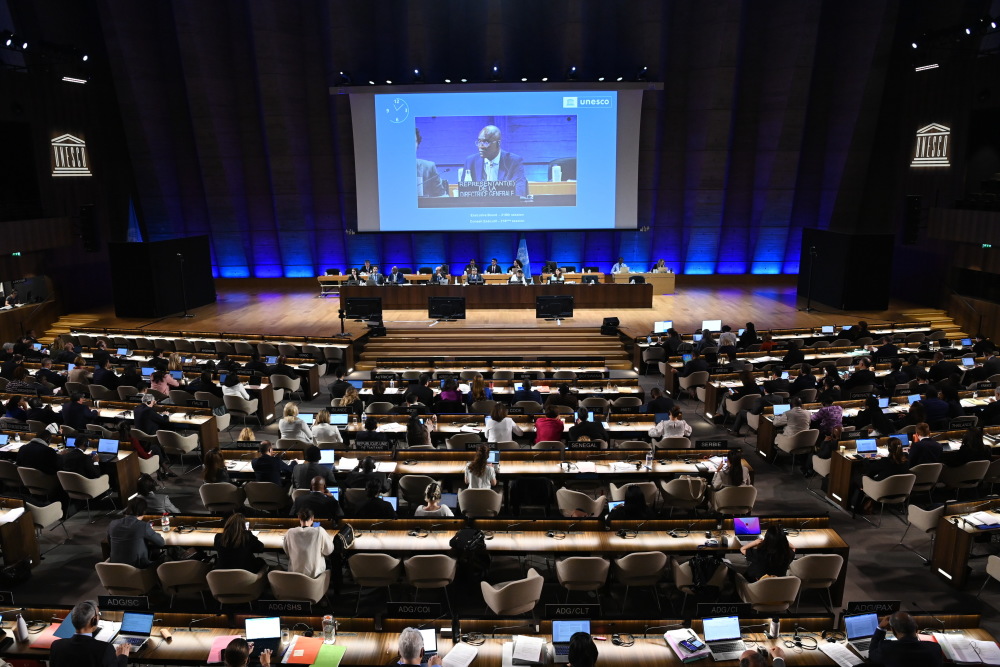 这是5月22日在法国巴黎的联合国教科文组织总部拍摄的联合国教科文