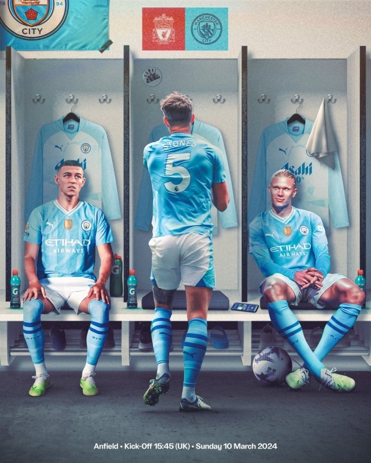 曼城发布客战利物浦海报福登斯通斯哈兰德出镜