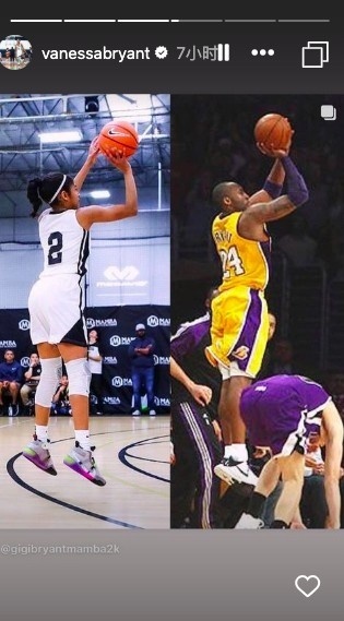 太像了吧瓦妮莎转发科比和二女儿gigi打球姿势对比照