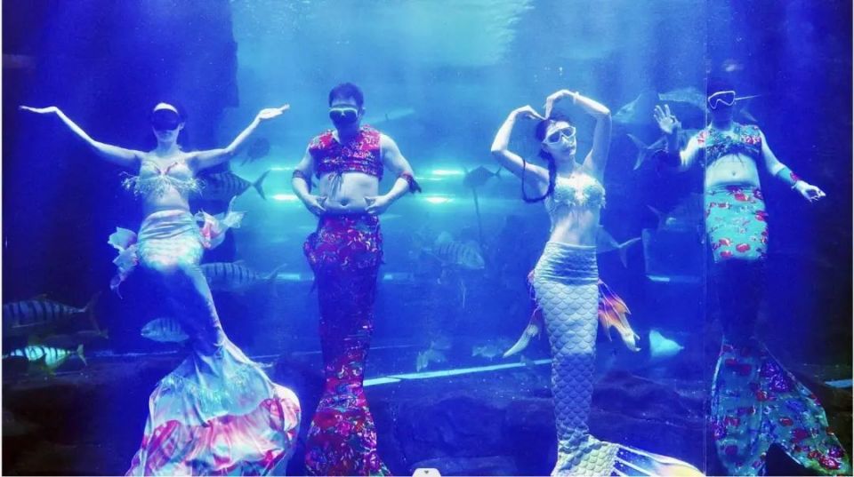 男子穿"大花"扮美人鱼走红,网友戏称"美肚鲨"_腾讯新闻