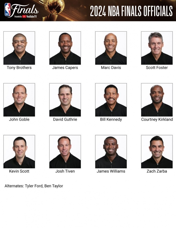nba官方公布总决赛12人裁判名单:托尼兄弟&"名哨"福斯特在列