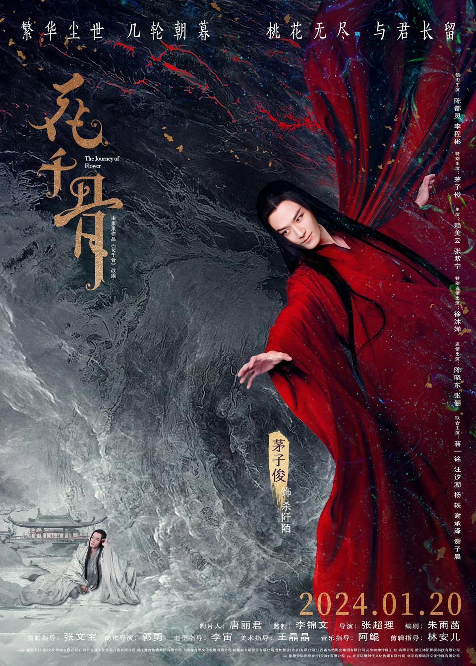 电影《花千骨》发布人物海报,黑白反差造型演绎命运蜕变