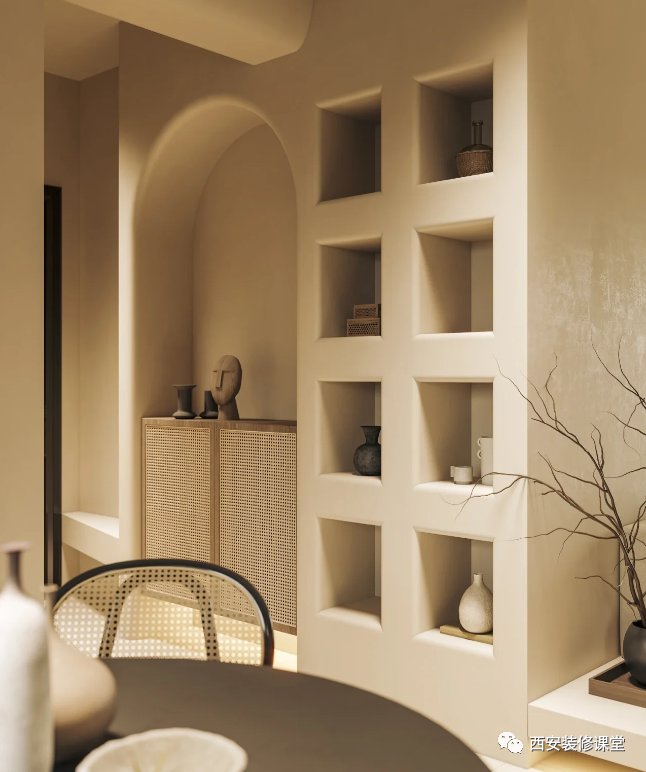这样的入户壁龛设计,是不是让回家更有仪式感▲进门悬空隔断,壁龛