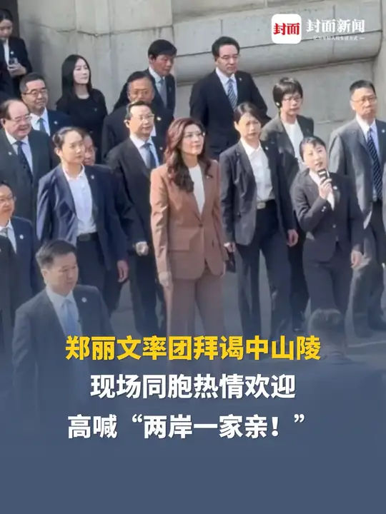 郑丽文率团拜谒中山陵，现场同胞热情欢迎，高喊“两岸一家亲”