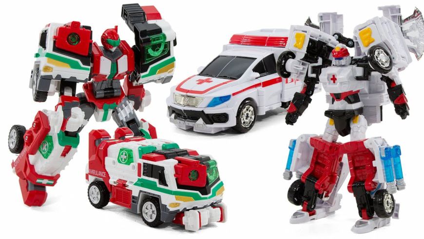 不同造型的救护车机器人变形