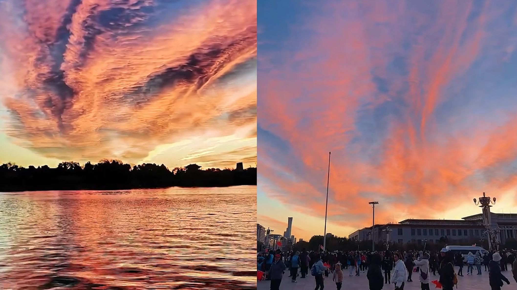 北京清晨天空现绝美早霞!颐和园北海霞光似锦 天安门上空朝霞万丈_腾讯新闻