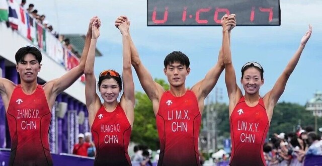 中国队男子4x200自接力亚运夺冠