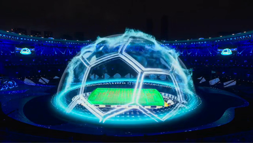 科技亚运!开幕式表演环节 舞者与灯光合为一体 变幻各运动项目