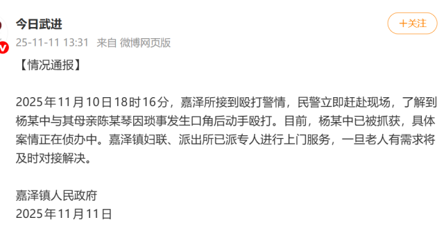 官方通报“男子殴打93岁母亲”：因琐事发生口角后动手殴打，涉事男子已被抓获，案情正侦办_腾讯新闻