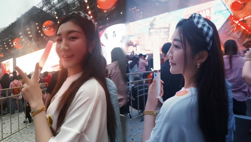 陈梦看五月天演唱会，气质松弛美到挪不开眼，化淡妆皮肤白到发光