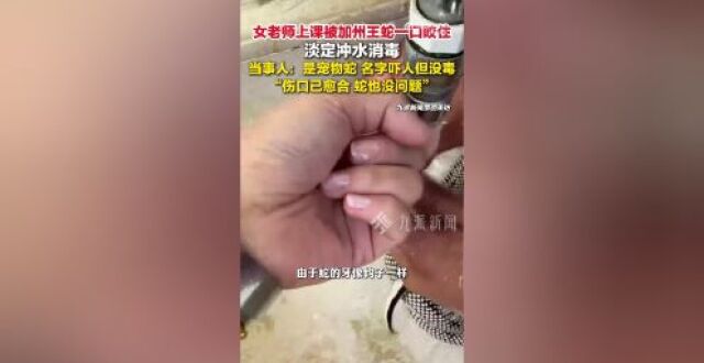 海南琼海一女老师上课时被加州王蛇一口咬住，淡定冲水消毒，“是宠物蛇，养了八年，名字吓人但没毒，伤口已愈合，蛇也没问题”缩略图