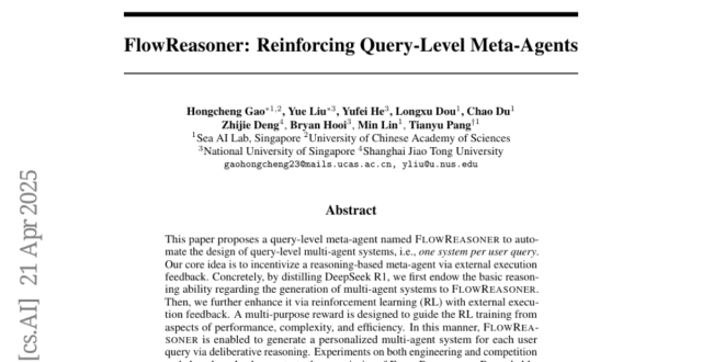FlowReasoner：新加坡Sea AI Lab团队让AI智能体系统实现“一人一策”的突破性研究_腾讯新闻