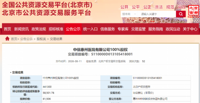 中信惠州医院完成股权转让 正式成为仲恺高新区区属国有资产_腾讯新闻