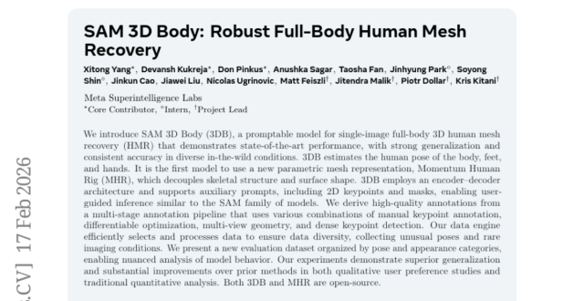Meta的SAM 3D Body：让电脑从一张照片就能重建完整的3D人体模型_腾讯新闻